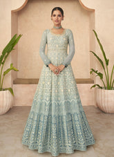 Gown of Real Georgette in Sky Blue